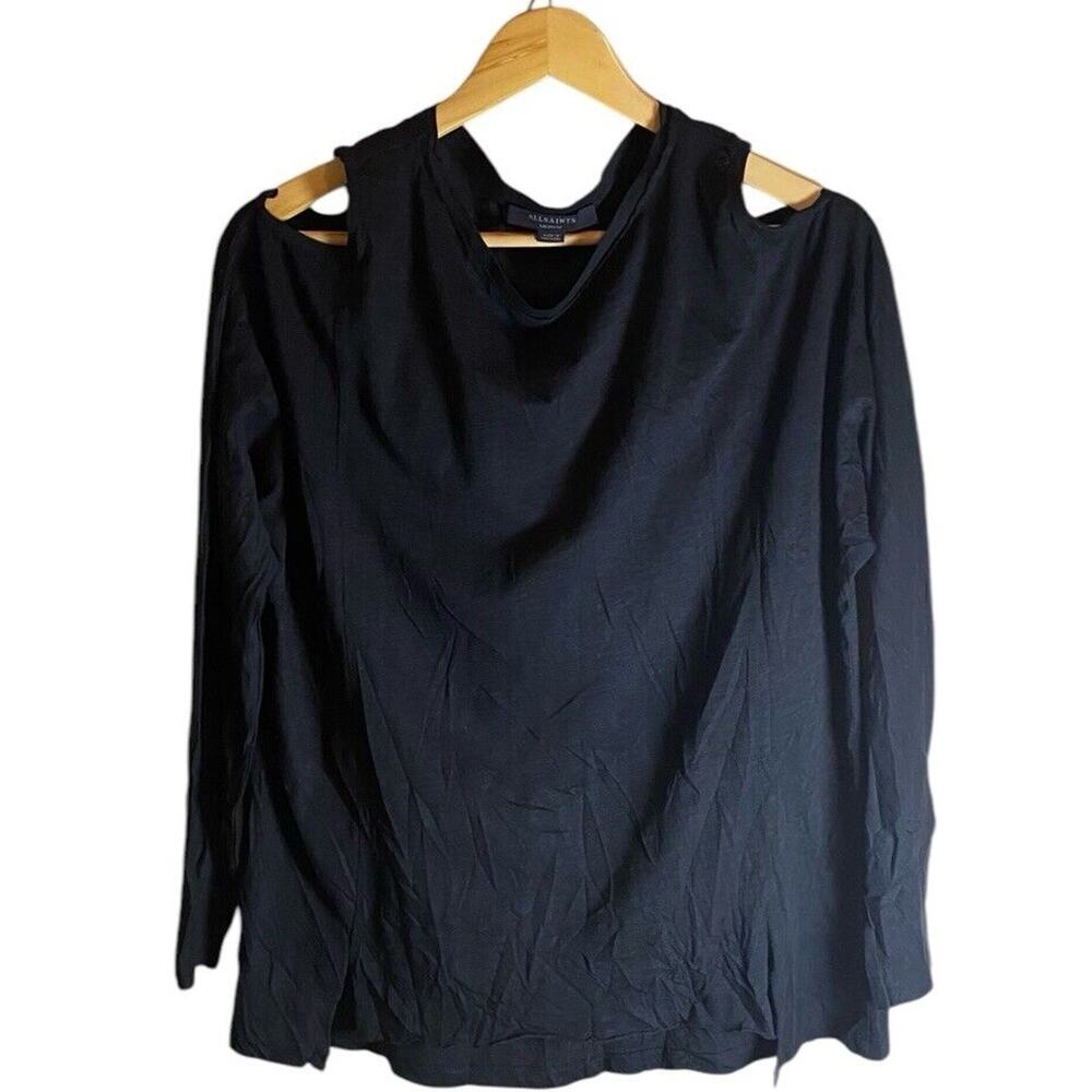 Allsaints Womens Black Cold Shoulder Long Sleeve Blouse Top Size M